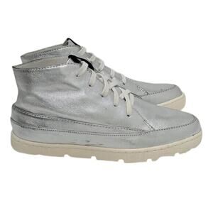 Silver Leather Lace Up Mid Top sneaker Sz 7 by franco sarto